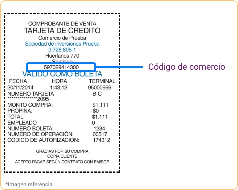 Voucher venta Transbank - Código Comercio